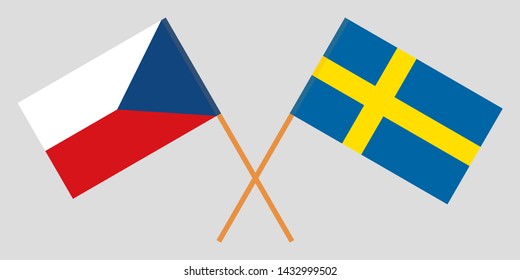 Sweden and Czech Republic. Crossed Swedish and Czech flags