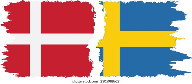 Verbindung mit Schweden und Dänemark mit Grunge-Flaggen, Vektorgrafik