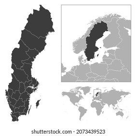 Schweden - detaillierte Länderübersicht und Lage auf der Weltkarte. Vektorgrafik