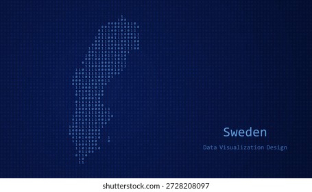 Sweden Digital map formed with ones and zeroes for data visualization design