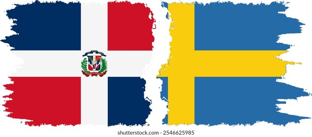 Sweden and Dominican Republic grunge flags connection, vector