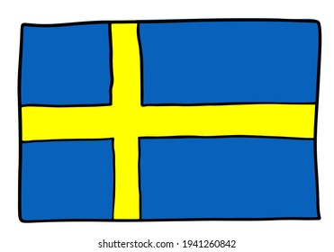 Sweden Doodle flag hand drawn . Sketch Vector illustration