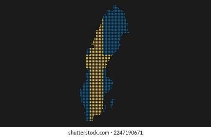 Sweden dotted map flag with grunge texture in mosaic dot style. Abstract pixel vector illustration of a country map with halftone effect for infographic. 