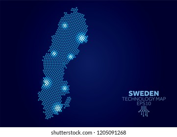 Sweden dotted technology map. Modern data communication concept