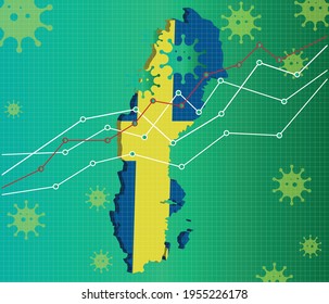 Sweden economic crisis vector illustration. Pandemic chart. Green Background.