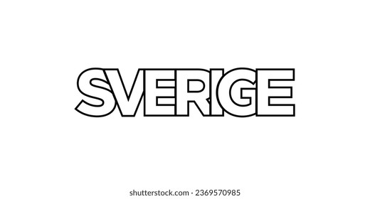 Sweden emblem for print and web. Design features geometric style, vector illustration with bold typography in modern font. Graphic slogan lettering isolated on white background.
