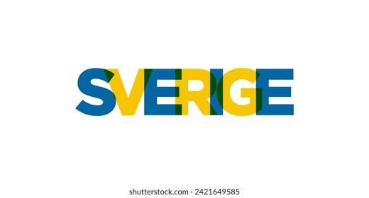 Sweden emblem for print and web. Design features geometric style, vector illustration with bold typography in modern font. Graphic slogan lettering isolated on white background.