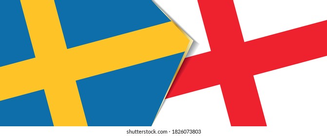 Sweden and England flags, two vector flags symbol of relationship or confrontation.