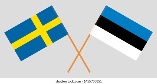 Sweden and Estonia. Crossed Swedish and Estonian flags