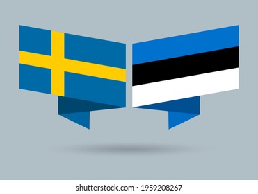 Sweden and Estonia flags. Swedish and Estonian national symbols. Vector illustration.