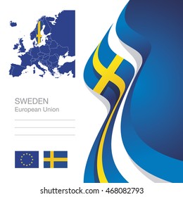 Sweden European Union flag ribbon map abstract background