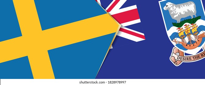 Sweden and Falkland Islands flags, two vector flags symbol of relationship or confrontation.