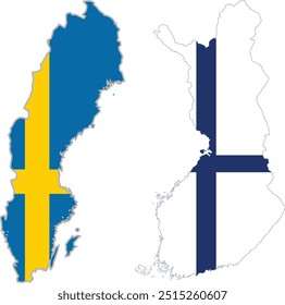 Zweden en Finland   Kaart Ontwerp, Illustratie van Zweden en Finland Landkaart .Vector kaart van Zweden en Finland. Geïsoleerde, witte achtergrond