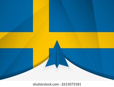 Sweden Flag with Abstract Paper Airplane Design, National Flag in a geometric folded paper style. Vector illustration.