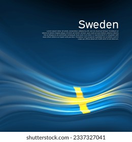 Schweden Flaggenhintergrund. Abstrakte schwedische Flagge am blauen Himmel. Nationales Urlaubskartendesign. Business-Broschüren-Design. Staatliche Banner, Spitzposter, patriotisches Cover, Flyer. Vektorgrafik