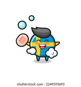 Sweden-Flag-Zeichen ist das Baden während der halten Seife , süße Stil Design für T-Shirt, Aufkleber, Logo-Element