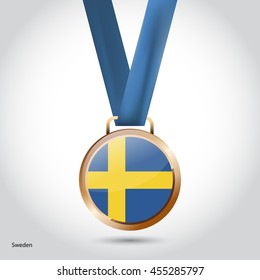 Sweden Flag in Bronze Medal. Vector Illustration. RIO Olympic Game Bronze Medal. Vector Illustration