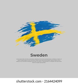 Sweden flag. Brush painted swedish flag on a white background. Brush strokes. Vector design national poster, template. Place for text.  State patriotic banner of sweden, cover. Copy space