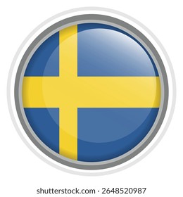 Sweden Flag Button Icon Glossy Round National Emblem Vector Illustration
