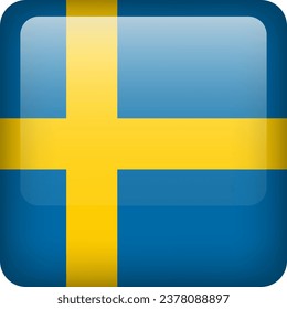Sweden flag button. Square emblem of Sweden. Vector Sweden flag, symbol. Colors correctly.