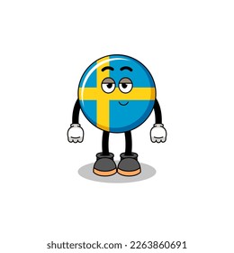 sweden flag cartoon couple with shy pose , character design