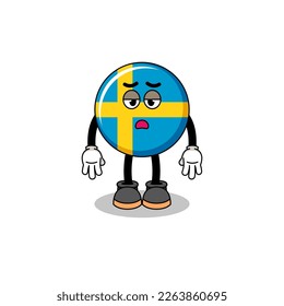 sweden flag cartoon with fatigue gesture , character design
