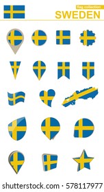 Sweden Flag Collection. Big set for design. Vector Illustration.
