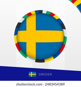 Sweden Flag with Colorful Circle Border. Vector icon.