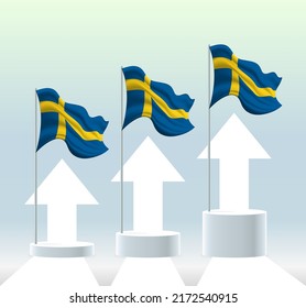 Sweden flag. The country is in an uptrend. Waving flagpole in modern pastel colors. Flag drawing, shading for easy editing. Banner template design.