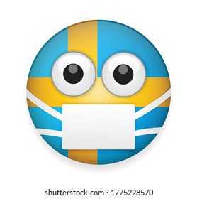 Sweden flag face with medical mask.High quality emoticon vector on white background.Emoji vector.Flag emoticon.Flag emoji.