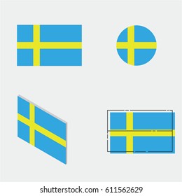 sweden flag with flat design, circle design, isometric design and line design