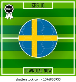 Sweden. Flag, Football, Group, Circle on green stadium background, Vector icon in flat style. isolated. 