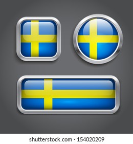 Sweden flag glass buttons, vector illustration