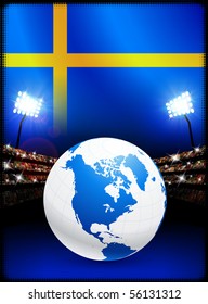 Sweden Flag with Globe on Stadium Background Original Illustration