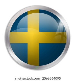 Sweden flag - glossy circle button displays a colorful flag representing a country cultural identity and heritage. The essence of national pride and unity.