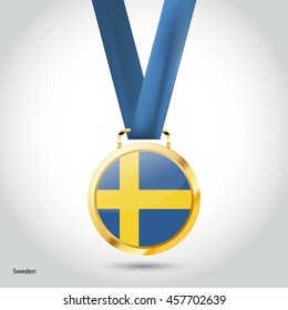 sweden Flag in gold Medal. Vector Illustration. RIO Olympic Game gold Medal. Vector Illustration