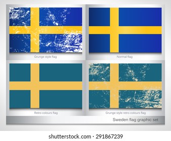 Sweden flag graphic set with a grunge effect texture and retro colors. Grunge effect can be cleaned easily.
