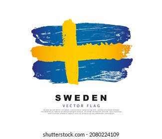 Sweden flag. Hand drawn blue and yellow brush strokes. Vector illustration isolated on white background. Swedish flag colorful logo.