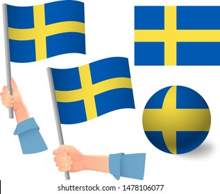 Sweden flag in hand set. Ball flag. National flag of Sweden vector illustration