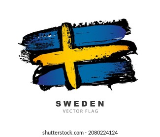 Sweden flag. Hand-drawn colored brush strokes. Vector illustration isolated on white background. Swedish flag colorful logo.