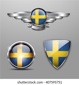 Sweden Flag hat badge, shield and glossy button