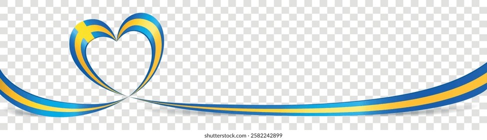 Sweden flag heart banner ribbon vector illustration on transparent background isolated