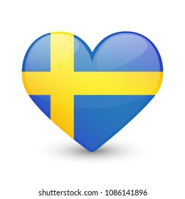 Sweden Flag Heart Love Emoji Icon Object Symbol Gradient Vector Art Design Cartoon Isolated.
