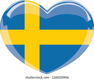 Sweden flag, Heart vector, sticker, eps10