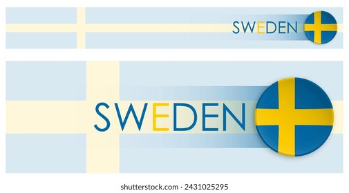 Sweden flag horizontal web banner in modern neomorphism style. Webpage Swedish country header button for mobile application or internet site. Vector