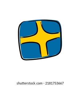 Sweden flag icon. Flag of Sweden cartoon sticker. Isolated on a white background. Vector flat illustration. 