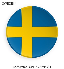 Sweden flag icon in modern neomorphism style. Button for mobile application or web. Vector on white background