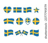 Sweden flag icon set vector isolated on a white background. Swedish Flag graphic design element. Flag of Sweden symbols collection. Set of Sweden flag icons in flat style