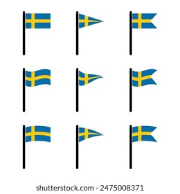 sweden flag icons with pole symbol vector illustration