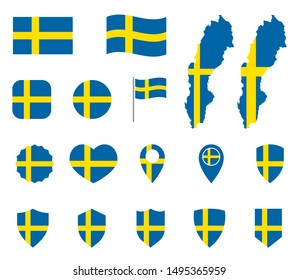 Sweden flag icons set, national flag of Kingdom of Sweden